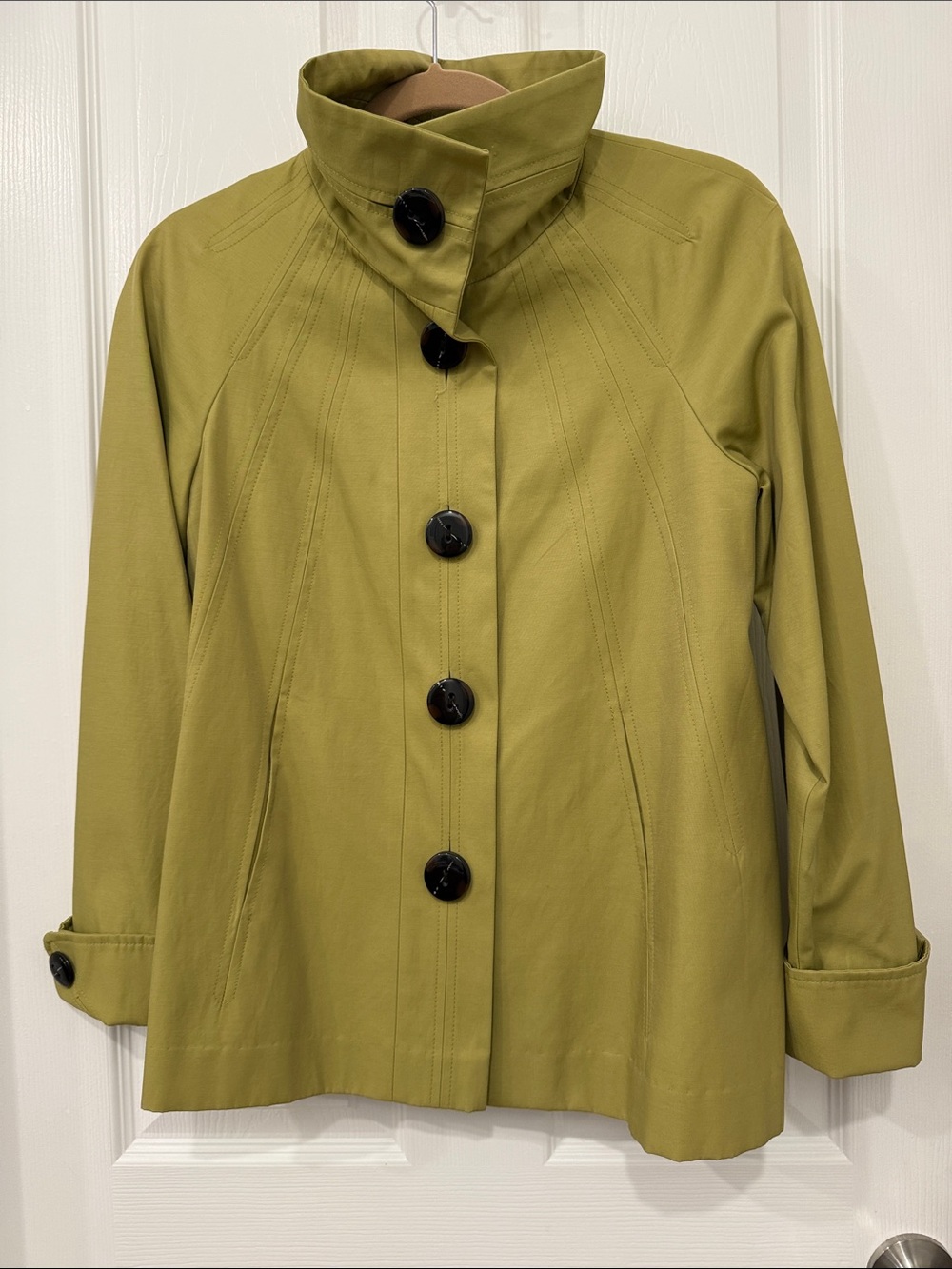 Gallery Olive Green Button-Front Trench Coat